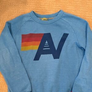 Aviator Nation Blue Sweatshirt with Colorful Stripe Logo
